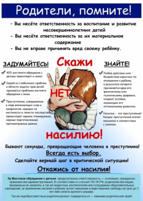 Памятка для родителей «Насилие не терпит молчания» по профилактике преступлений против половой свободы и половой неприкосновенности в отношении несовершеннолетних